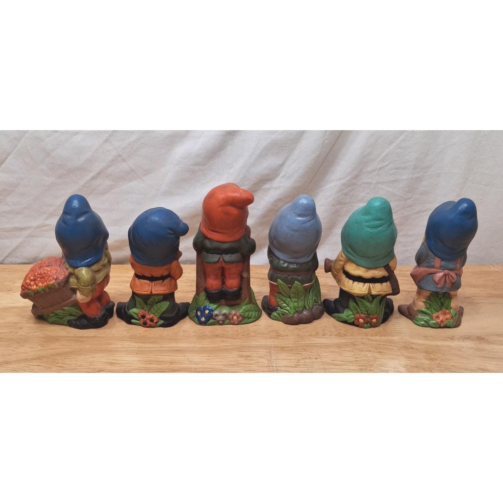 Vintage Ceramic Garden Gnomes / Dwarfs Set Of 6 Hand Painted Pixie Girl Boy READ - Picture 9 of 16
